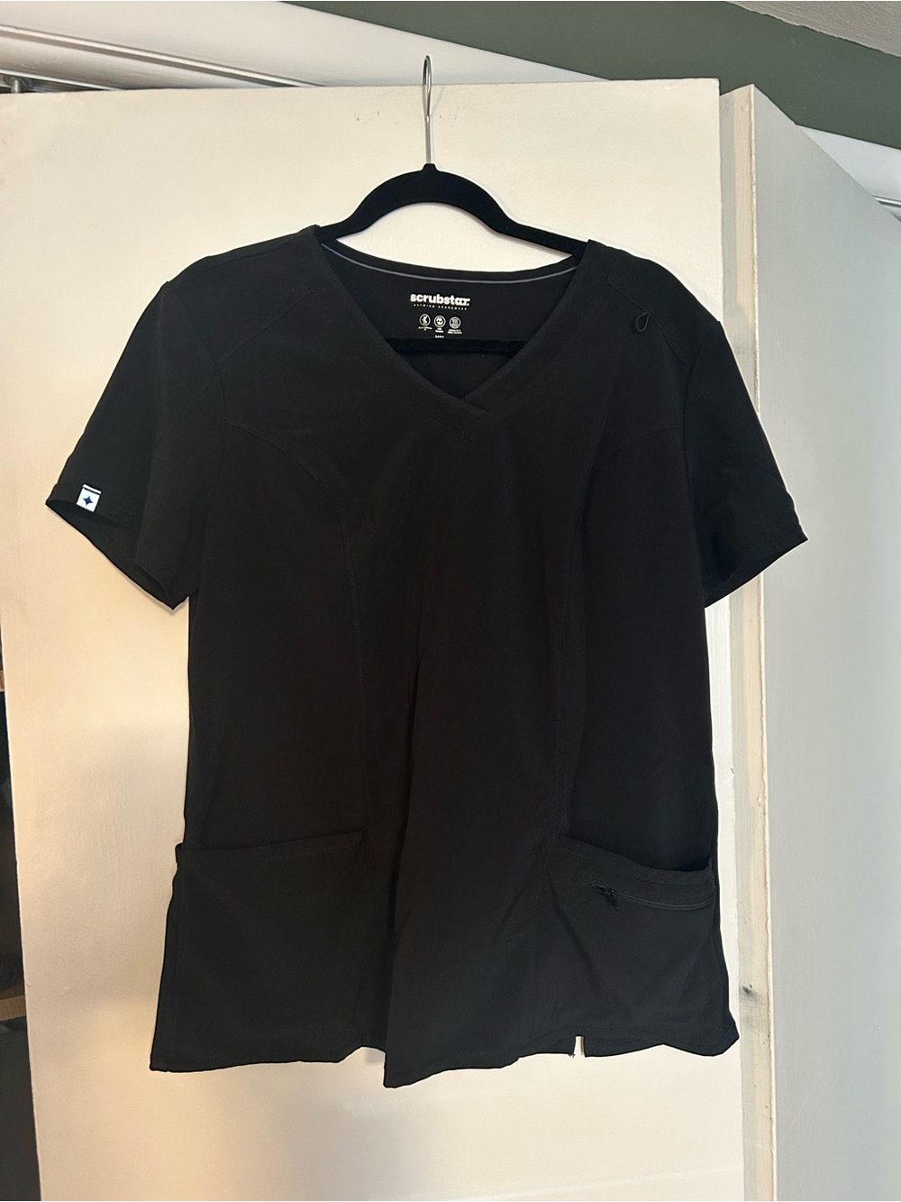 Scrubstar Black V-Neck Short Sleeve Medical Scrub Top